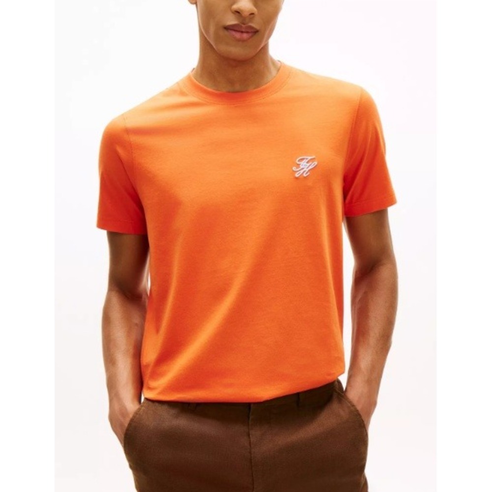 NWT Tommy Hilfiger T-Shirt Men's S Orange Cotton Regular Fit Embroidered Logo